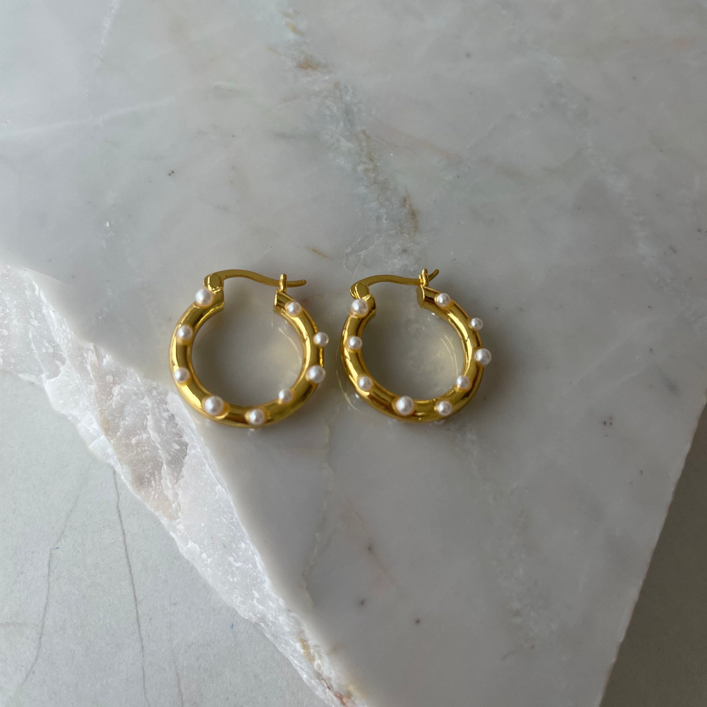 Studded Pearl Hoop Earring