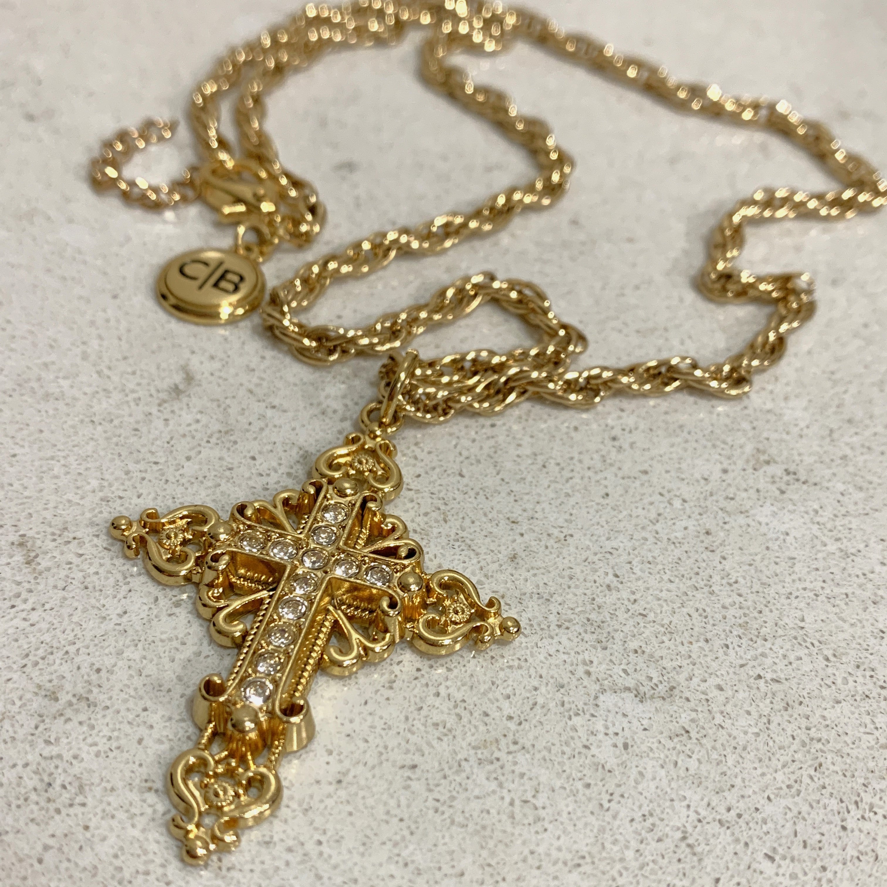 Twisted Rope Chain Necklace with Cross Pendant